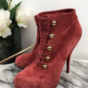 CHRISTIAN LOUBOUTIN CORAL RED SUEDE BOOTS SIZE 40