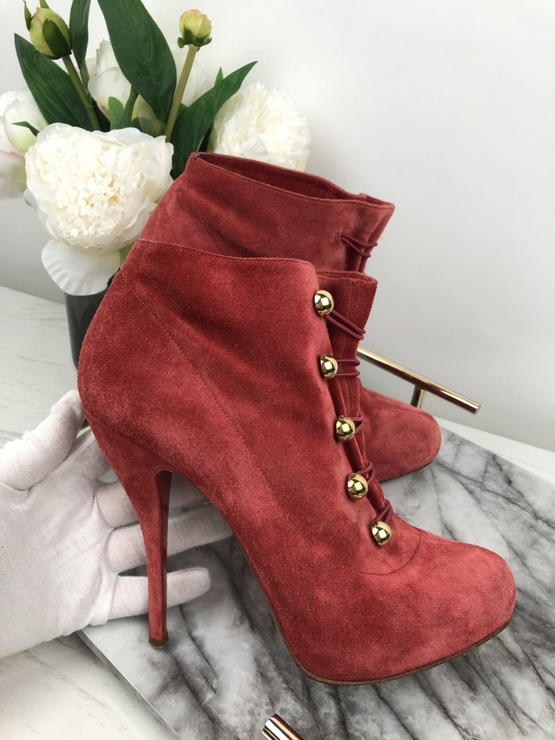 Christian Louboutin Red Suede Leather Western Boots
