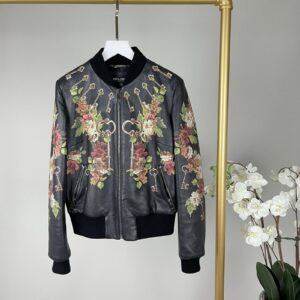 DOLCE & GABBANA FLORAL PRINTED LEATHER BOMBER JACKET SIZE 40 (UK 8) Back