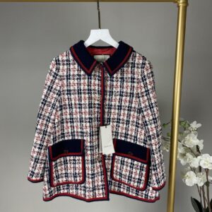 Gucci Navy and Red Tweed Jacket Size IT40